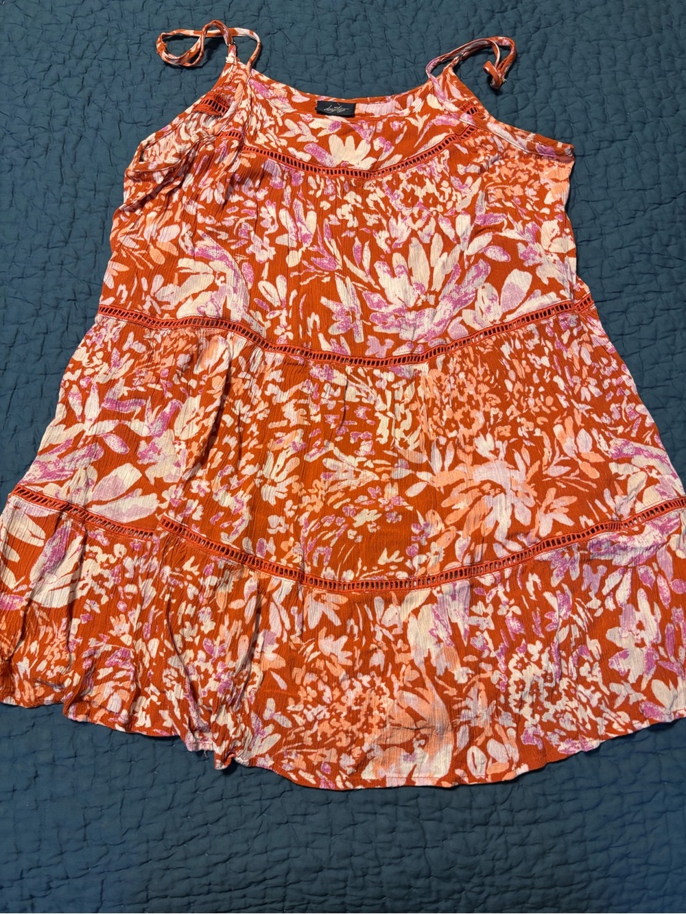 Daytrip Orange Floral Sleeveless Blouse with Pink and Cream Accents